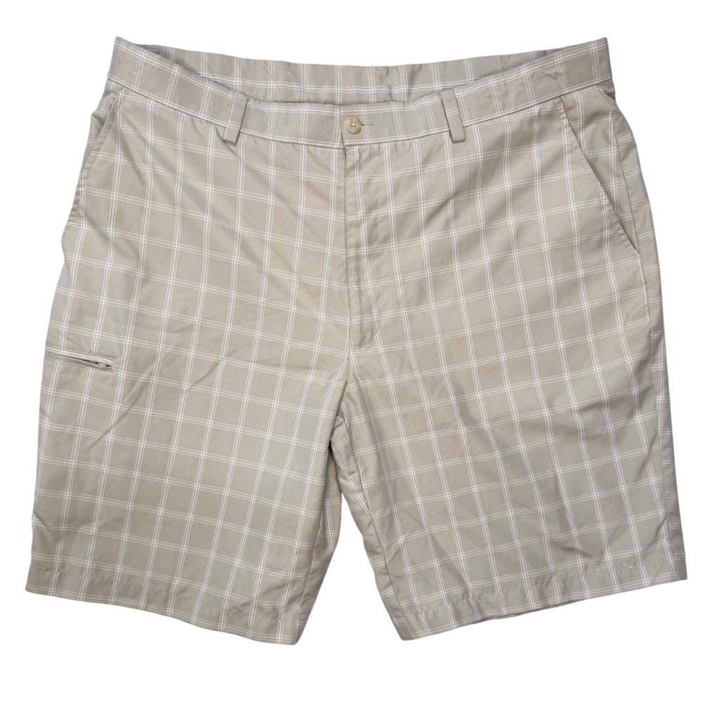 Grand Slam Mens Tan Plaid Golf Shorts size 38‎ Windowpane Performance Flat Front